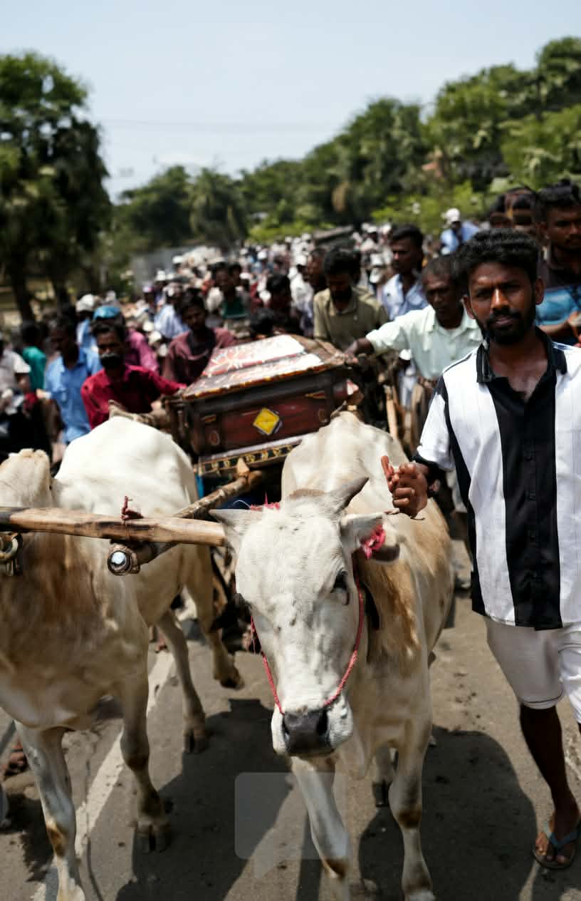 வாழ்நாள் முழுவதும் உணவளித்த எஜமானின் உடலை சுமந்து சென்ற காளைகள்!