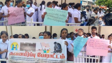 சுகாதார தொண்டர்கள் யாழ்.போதனா வைத்தியசாலை முன்பாக போராட்டம்
